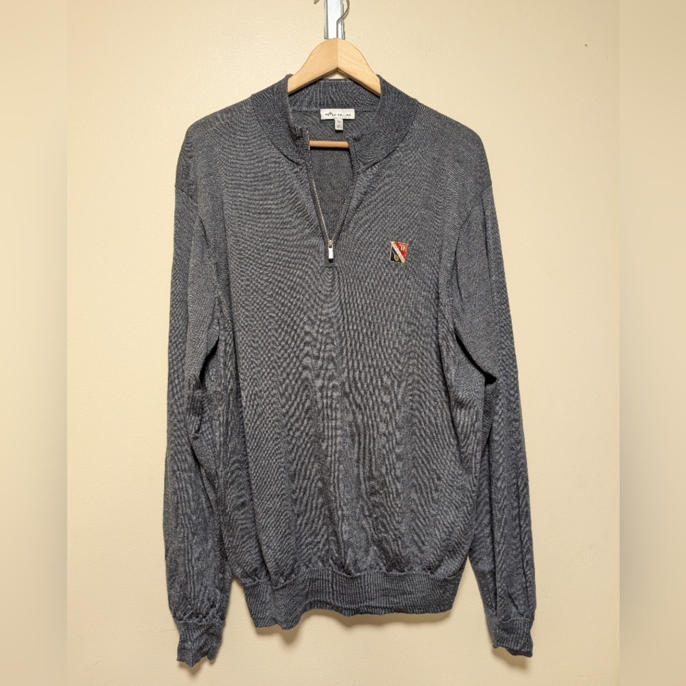 Peter Millar Merino Wool 1/4 Zip Sweater XL Gray Golf Crest Pullover